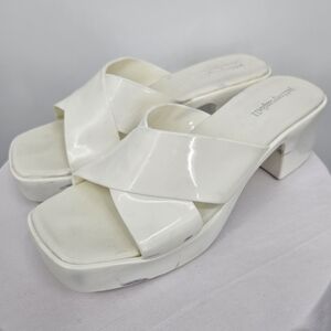 Jeffrey‎ Campbell White Patent Block Heel Mules Size 11